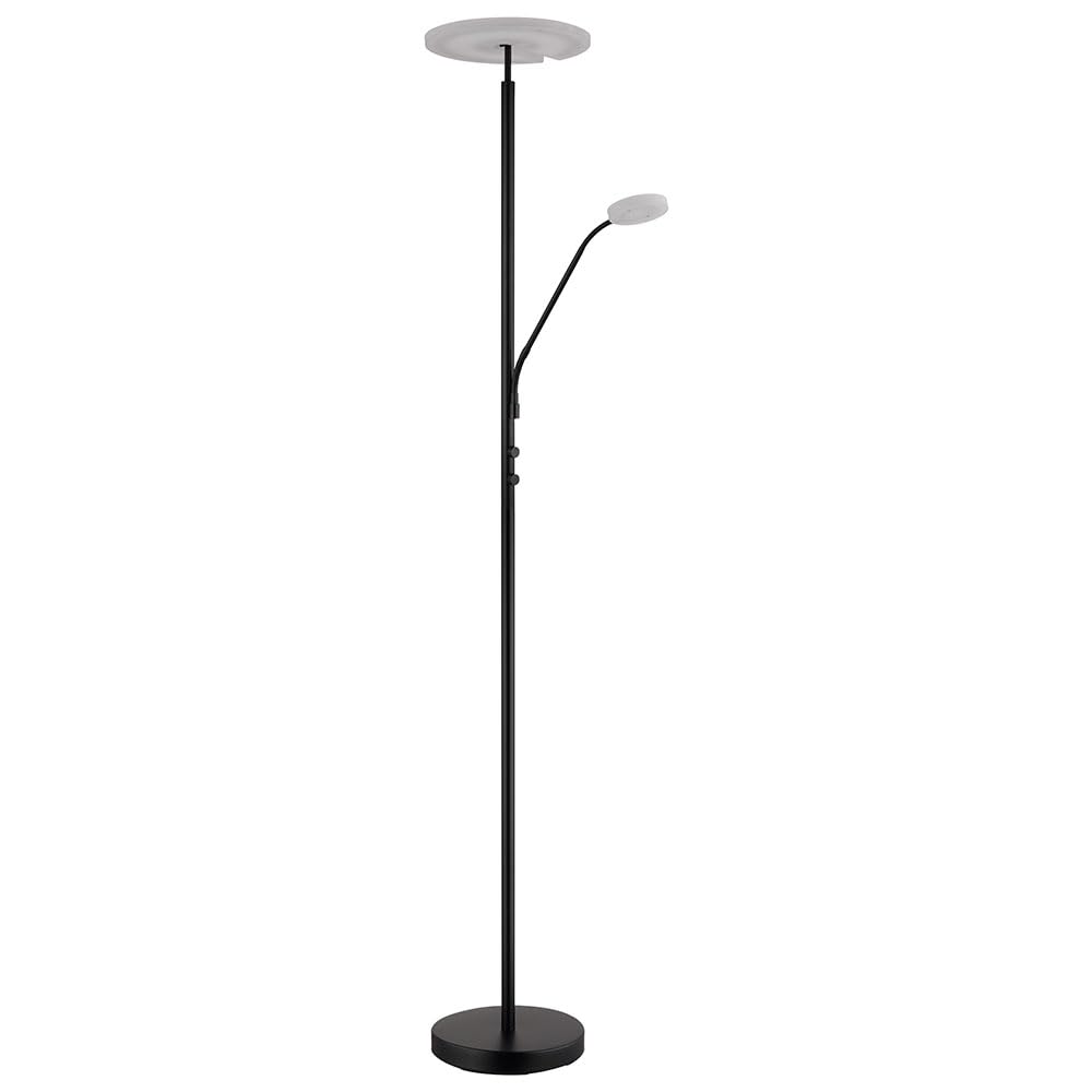 LED Stehlampe dimmbar Deckenfluter mit flexibler Leselampe Stehleuchte schwarz, Metall Acryl, 28W 2100lm warmweiß, DxH 30 x 180 cm