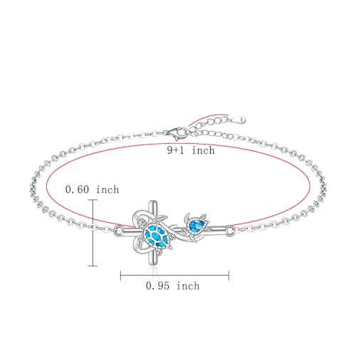 Image of Fenthring Turtle Anklet S925 Sterling Silver Blue Opal Sea Turtle Ankle Bracelets for Women Infinity Wave Ocean Beach Summer Foot Bracelet Jewelry Layered Adjustable