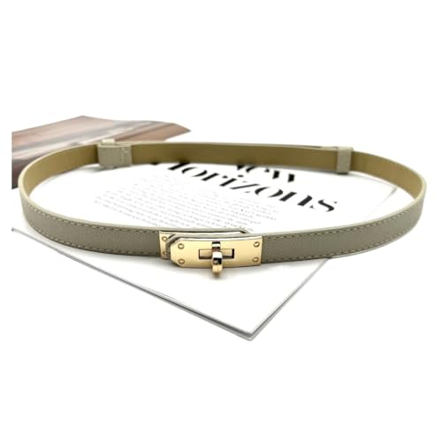 pipisweet Verstellbarer dünner Gürtel, luxuriös, schwarz, PU-Leder, weiblich, Designergürtel, koreanische Metallschnalle, Gürtel für Damen, Weiß, Hellkhaki, 100 cm