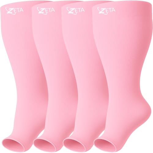 Image of Zeta Wear Plus Size Compression Socks for Women and Men, Wide Calf Knee-High 15-19 mmHg Graduated Support, Easy-On Cuff, Fits Calves to 26 inch / 66 cm