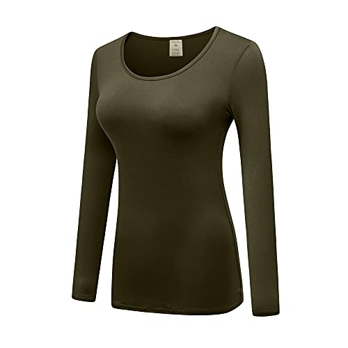 OThread & Co. Women's Long Sleeve T-Shirt Scoop Neck Basic Layer Stretchy Shirts