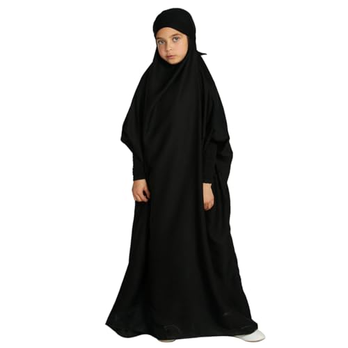 FYMNSI Kids Girls Prayer Clothes Muslim Abaya Jilbab Hijab Dress Full Length Robe Burka Arab Islamic Dubai Kaftan Thobe Gown