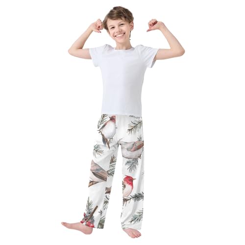 Winter Birds Berry Boys Long Pants Soft Trousers Elastic Waist Kids Lounge Bottoms with Pockets S-XL3