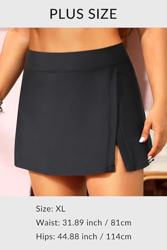 Image of Women Swim Skirt Tummy Control Swimsuit Skirt with Built-in Shorts High Waisted Split Swim Bottom (Available in Plus)