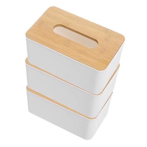 ARTSEWPLY 3 Piezas Caja para Pañuelos de Gran Capacidad con Tapa de Madera Soporte Rectangular para Almacenamiento Doméstico Organizador de Servilletas para Baño y Escritorio de Unidades