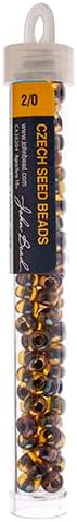 John Bead Czech Glass Seed Beads 2/0 Topaz/Black Lined AB 22Grams Vial of DIY Jewelry Making Beads Preciosa (Jablonex) for DIY Arts Crafts Jewelry Bracelets Necklaces Earrings Phone Charm Making