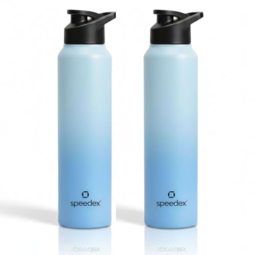 Image of Speedex Stainless Steel Water Bottle 1 Ltr, Leak Proof Sipper Cap, BIS Approved 1000 ml Metal Bottle For Daily, Office, School, Gym, Travel Use for Men, Women, Kids, Adults, Dual Blue, Set of 2