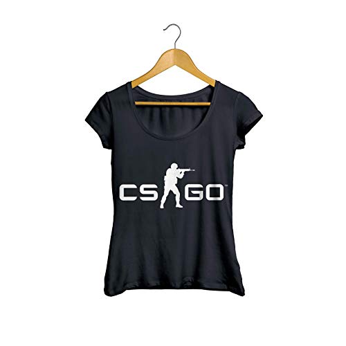 Camiseta Baby Look CS-GO Counter Strike Tiro FPS Feminino Preto Tamanho:G;Cor:Preto