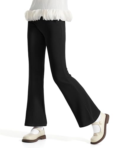 Witwot Girls Flare Pants Casual Elastic Waist Bell Bottom Leggings Long Trousers, Black 7-8 Years2