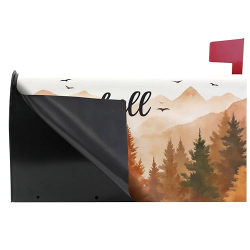 Image of Wamika Hello Fall Forest Magnetic Mailbox Covers Autumn Pine Tree Mailbox Cover Over Size Full Magnet Garden Yard Porch Mail Boxes Cover Holiday Decorations 25 inch L x 21 inch W