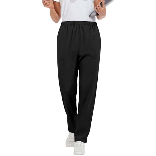 Image of Scrubs Pants for Women Plus Size Stretch Waisted Workwear Pants Medical Uniform Comfy Straight Leg Barrel with Pocket