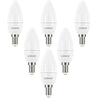Linkind Bombillas LED E14 con Casquillo Fino, 4.9W Equivalente a 40W Bajo consumo, 2700K Blanco Cálido 470lm, Bombilla Vela con Rosca fina, Lot de 6