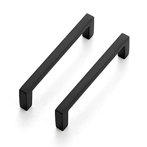 Image of Ravinte 10 Pack Matte Black Cabinet Pulls, 3-3 /4 Inch (96mm) Hole Center Slim Kitchen Handles, Square Drawer Pulls for Cabinets & Cupboards, Hardware