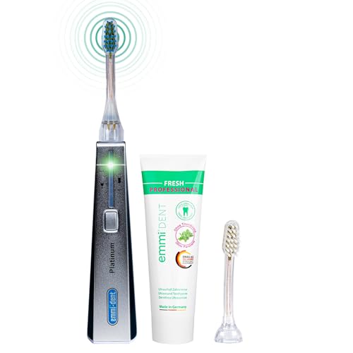 emmi-dent Platinum Cepillo de Dientes Eléctrico Ultrasónico (Set Básico Carbon) I Ideal para Dientes y Encías Sensibles I Cepillado Óptimo sin Frotar I Hasta 15 Días de Batería
