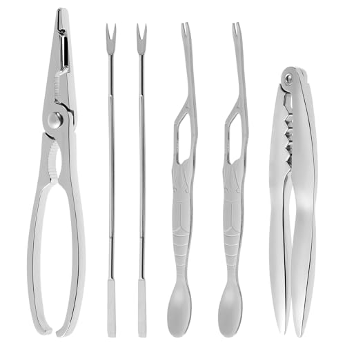 Sewroro Ensemble 6 Pièces D’Outils pour Fruits de Mer en Acier Inoxydable Pinces à Crabe et Homard avec Fourchettes à Crabes Aiguille Lisse et Poignée Ergonomique Kit Pratique pour