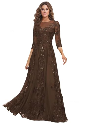 3/4 Sleeve Long Mother of The Bride Dresses for Wedding Chiffon Lace Applique Formal Dress for Women Evening Party 2025