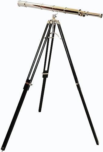 Handcraft Marine Vintage Chrome/Nickle Finish Telescope Nautical Style Single Barrel Black Wooden Floor Standing Tripod Home Decor Item