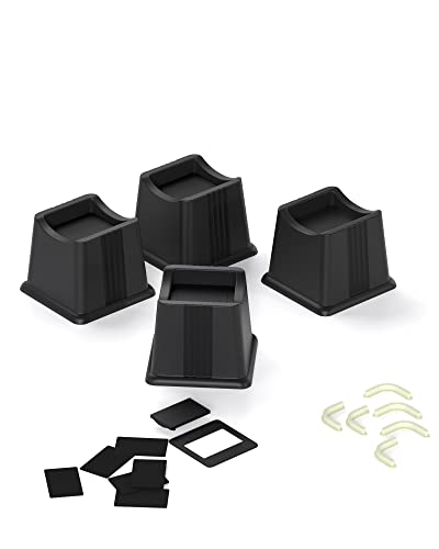 Nachell Bed Furniture Risers 4 Pack Bed Lift Risers Elevation In Height 3" Heavy Duty Rectangle Riser Blocks For Caster Wheels Or Posts Of Bed Table Couch Support Up To 2500 Lbs. (Black, 3 Inch) #TOP7