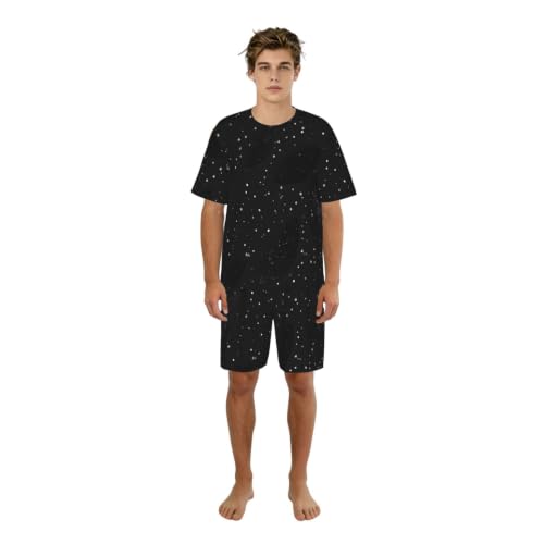 Pyjama à manches courtes pour homme noir imprimé scintillant confortable