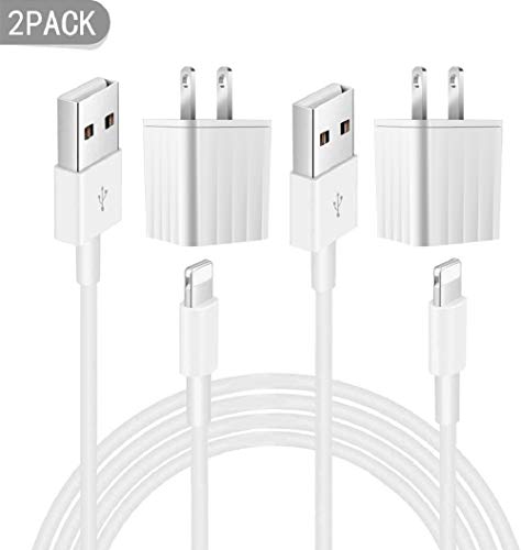 [Apple MFi Certified] iPhone Charger, 2 Pack 3FT Lightning to USB Fast Charging Data Sync Transfer Cable with 2 Pack USB Wall Charger Travel Plug Compatible with iPhone 11/11 Pro/XS/XR/X 8 7 6, iPad
