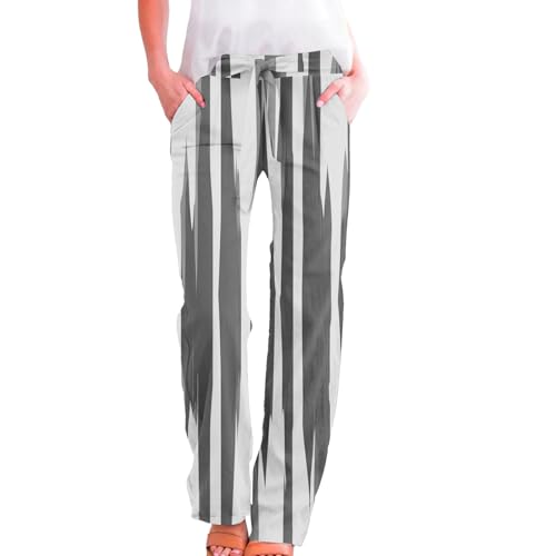 Womens High Waist Casual Linen Pants Drawstring Straight Leg Lounge Plus Size Adjustable Tie Knot Flowy Trousers