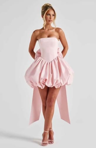 Short Homecoming Dresses for Women with Bow Strapless Sweetheart Satin 2025 Puffy Corset Cocktail Party Dress4