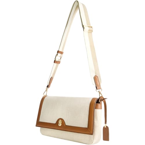 Tommy Bahama Flap Crossbody Bag, Women's Mini Handbag with Linen Design and Adjustable Shoulder Strap, Natural