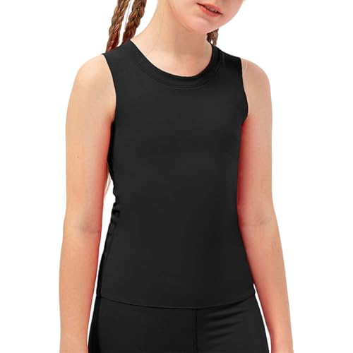 Camiseta de tirantes de entrenamiento para niñas, chaleco elástico de yoga para niños, camiseta deportiva suave y transpirable, ropa activa cómoda para deportes y danza suéter para niños, Negro , 9