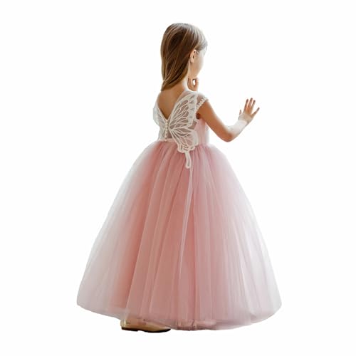 Flower Girl Dress Butterfly Embroidery Tulle Elegant Fancy Satin Formal Holiday Communion Party Pageant Gown