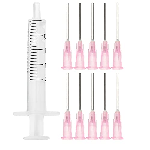 Lot de seringues applicatrices en plastique de 2 ml avec 10 aiguilles de distribution de 2,5 cm et 20 g pour le bricolage, la peinture acrylique, les...