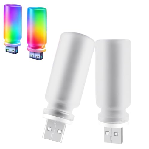 2Pcs USB Touch Dimmable Night Light Multicolor&13 Modes Mini USB Light Bulb Car LED Interior Lights Ambient Lighting Kit for Bedroom Party Hallway Camping Car Interior Accessories Footwell LED Lights
