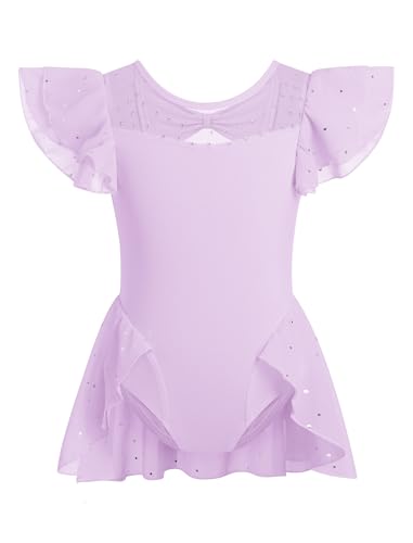 Justaucorps de ballet pour fille avec robe de danse à paillettes et manches flottantes