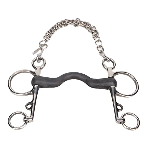 Rubber Mullen Pelham Bit, Horse Chewing Mouth Roller, Stainless Steel Rustproof Horse Mouth Snaffle Bit with Chain, Hand Polishing, Horse Accessories (135MM)