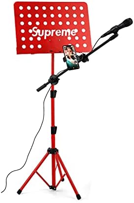 Music Stand Sheet Music Stand, Portable Music Stand with Carrying Bag and Microphone, Metal Adjustable Height Holder for Laptop Projector Music Shelf/Sheet Music Stand (Color : Red) (Red) image 5