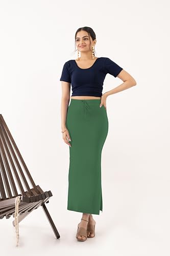Image of DESI GIRL Cotton Lycra Stretchable Saree Shapewear Petticoat with Drawstring for Women | Fishcut Saree Petticoat with Side Slit for Easy Movement | Saree Shaper | Long inskirt