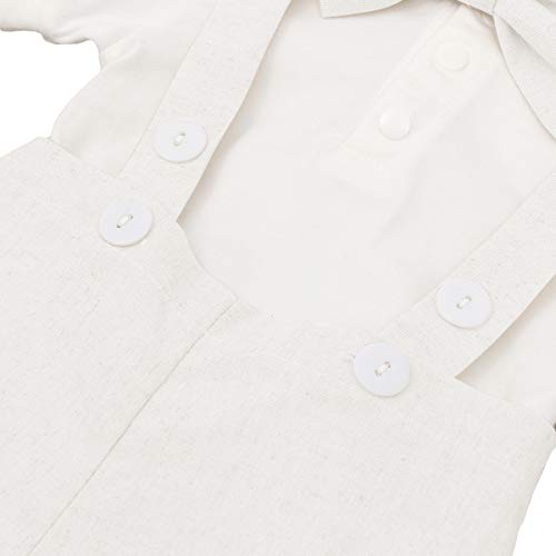 Baby Boys Formal Suit Gentleman Bowtie + Summer Short Sleeve Romper + Suspenders Shorts Button Bib Pants Wedding Tuxedo Outfits 1St/2Nd Birthday Cake Smash Christening Clothes 3Pcs Set White 12-18M #TOP4