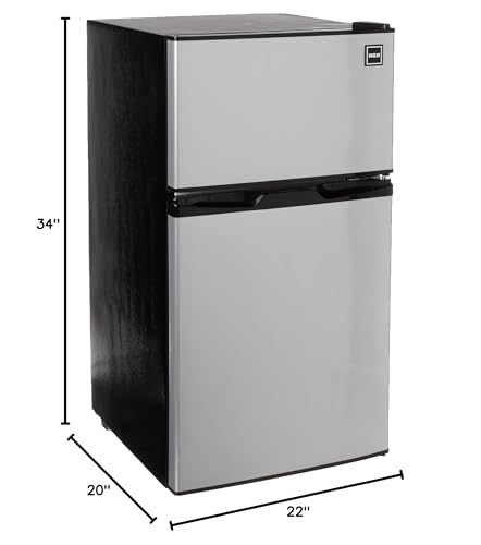 RCA RFR836 3.2 Cu Ft 2 Door Fridge and Freezer, Stainless Steel