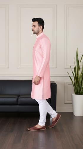 Image of Sadree Men's Silk Blend Mandrin Collor Full Sleeve Knee Length Indian Kurta Chudidar Pyjama Set