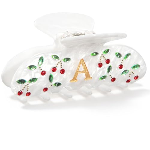 Image of CHLINS Initial Cherry Hair Clips for Women Girls - Cute Glitter Monogram Claw Clips with Rhinestone Cherry Print Hair Accessories, Ideal Birthday Bridesmaid Gifts for Teens Girls, Letter A