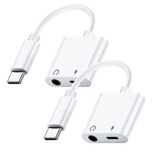 2 adaptadores USB C para auriculares, adaptador de auriculares USB C, adaptador de auriculares USB C, 2 en 1 USB C a jack de 3,5 mm compatible con iPhone 15/15 Pro Max, Samsung S24/S23/S22/S21/S20,