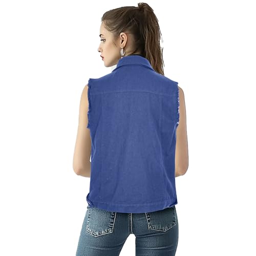 Women's Lapel Blue Denim Vest Buttoned Vest Jacket3