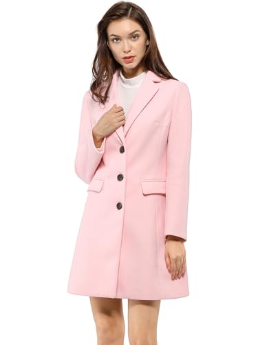 Allegra K Damen Wollmantel Revers Knopfleiste Wintercoat Mantel Rosa XL