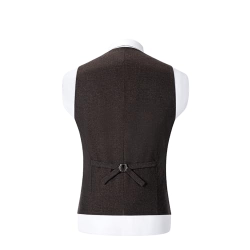 Image of SOLOVEDRESS Mens Vintage Tweed Suit Vest V Neck Casual Wool Waistcoat for Wedding Groomsmen
