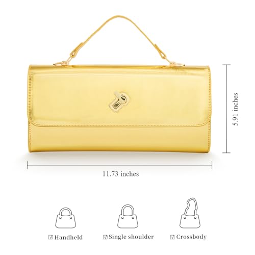 Image of BRYCTSISEN Women Metallic PU Leather Evening Clutch Purse Handbag Crossbody Shoulder Bag Square Box Bag Chic Handbag