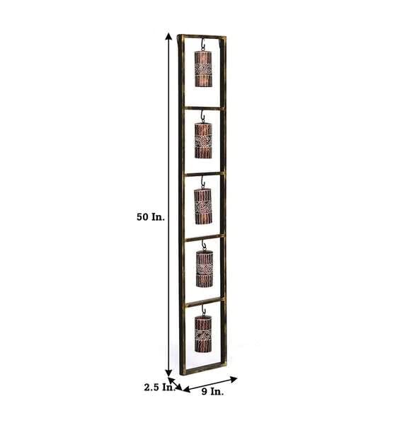 Image of Bharat Art Metal Iron 5 Bell Frame Decorative Wall Art Decor for Home Bedroom Living room Office Cafe Decorative | Elegant Artistic Sculpture | Gift Item | 9.5 x 2.5 x 50 Inch | W233