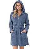 Morgenstern Albornoz Mujer Corto con Capucha y Cremallera Bata Ligera Jeans Azul Talla L