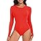 TNNZEET Body Damen Langarm Bodysuit Elegant Langarmbody Sexy Rundhals Oberteil Tops Für Outfit(Rot,M)