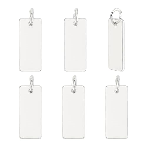 PH PandaHall 6pcs Blank Stamping Charms 925 Sterling Silver Small Rectangle Tags Pendants with Jump Ring Tiny Charms for Christmas Valentine DIY Craft Bracelet Necklace Earrings Jewelry Making 12x5mm