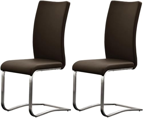 möbelando Schwingstuhl Stuhl Schwinger Esszimmerstuhl Freischwinger Echtleder Muvo II (2er Set) (Braun)