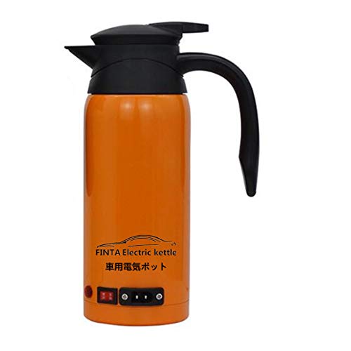 車用電気ポット 車用湯沸かし器 12V/24V兼用/もっと早く沸騰する/品質保証90日/800ml大容量/食品級ステンレス鋼/沸き立った後に自動的に保温/小型車トラック兼用(オレンジ色)
